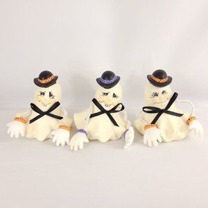 Set Of 3 Handmade Hand Painted Ceramic Friendly Ghosts, Halloween Table Decor